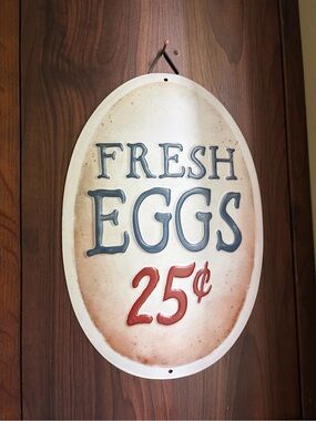 Fresh Eggs Oval Wall Sign - Cream and Red